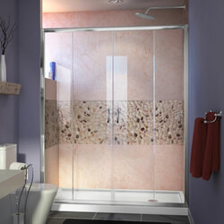 DreamLine DL-6961R-01CL The DreamLine Visions shower or tub door offers breathtaking style for your shower area. Visions features a unique design with two stationary glass panels and two sliding glass panels that open to create an ample center point
