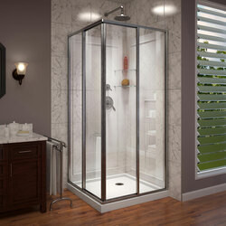 DreamLine DL-6150-04 This kit combines a Cornerview shower enclosure with a coordinating SlimLine shower base. The Cornerview shower enclosure is a perfect combination of solid construction and timeless design. The corner installation provides an