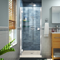 DreamLine DL-533636-22-01 The DreamLine Lumen semi-framed swing shower door and SlimLine base kit offer unique style and functional appeal, while keeping your budget in mind. The Lumen has a modern wall profile design with integrated hinges (patent