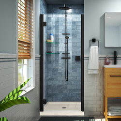 DreamLine DL-533642-22-09 The DreamLine Lumen semi-framed swing shower door and SlimLine base kit offer unique style and functional appeal, while keeping your budget in mind. The Lumen has a modern wall profile design with integrated hinges (patent