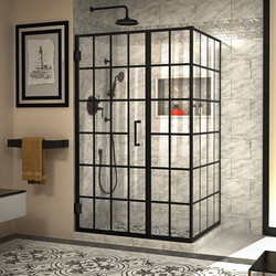 DreamLine SHEN-2434460-89 The DreamLine Unidoor Toulon is a frameless swing shower door or enclosure designed in step with modern market trends. The Toulon has a stylish window pane look and a satin black finish that is bold and striking in any