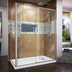 DreamLine SHDR2234540RT04 The DreamLine Flex pivot shower door or enclosure has modern appeal and a semi-frameless design that is ideal for those that want the beauty of frameless glass, but have budget or design limitations. The versatile Flex model