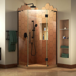 DreamLine SHEN-2634340-09 The DreamLine Prism Plus is a frameless neo-angle shower enclosure with a contemporary style sure to be a perfect match to any bathroom space. The Prism Plus shines with obstruction-free patented design brackets and luxury