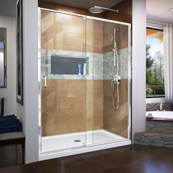 DreamLine SHDR22547200-01 The DreamLine Flex pivot shower door or enclosure has modern appeal and a semi-frameless design that is ideal for those that want the beauty of frameless glass, but have budget or design limitations. The versatile Flex model