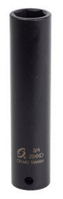 Sunex SUU-224XD , 1/2 Inch Drive, 3/4 Inch Extra Long Deep, Impact Socket, Cr-Mo Alloy Steel, Radius Corner Design, Dual Size Markings