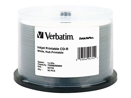 VERBATIM CORPORATION 94755 50PK CDR 52X 700MB 80MIN WHITE INKJET HUB PRINTABLE SPINDLE