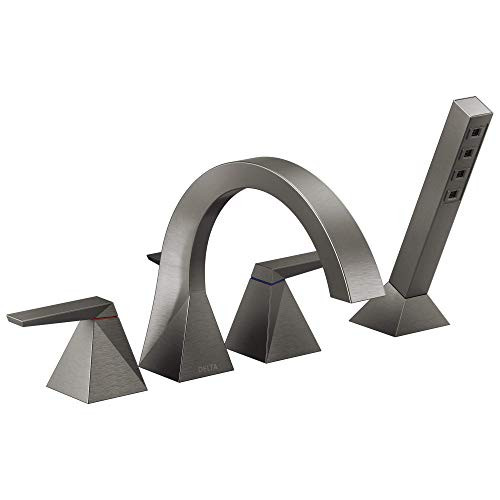 Delta T4746-KS Delta Trillian Two-Handle Roman Tub Trim with Hand Shower - Black Stainless