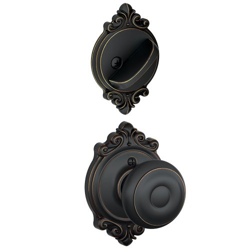 Schlage F59-GEO-716-BRK Lock Company F59GEO716BRK Aged Bronze Georgian Interior Pack Knob Set with Single Cylinder Deadbolt and Decorative Brookshire Rose