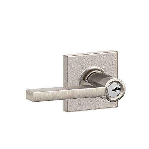 Schlage F51A-LAT-619-COL F51A LAT 619 COL Latitude Lever with Collins Trim Keyed Entry Lock, Satin Nickel