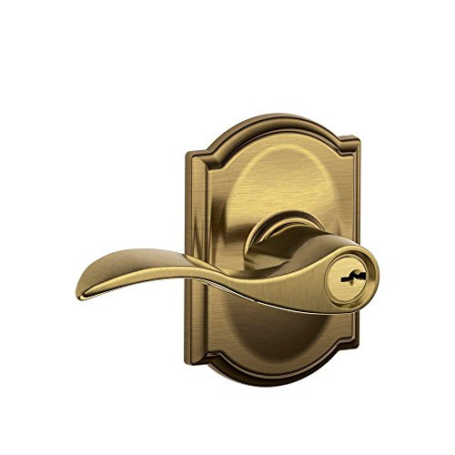 Schlage F51A-ACC-609-CAM Accent Lever with Camelot Trim Keyed Entry Lock in Antique Brass - F51A ACC 609 CAM