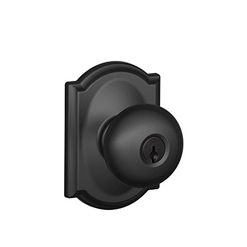 Schlage F51A-PLY-622-CAM F51APLY622CAM F51A Plymouth 622 CAM Camelot Deco Rose Entry Door Lock, Matte Black