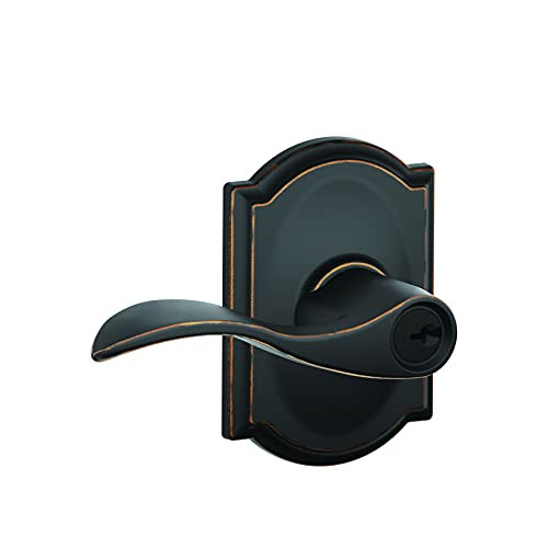 Schlage F51A-ACC-716-CAM Accent Lever with Camelot Trim Keyed Entry Lock in Aged Bronze - F51A ACC 716 CAM