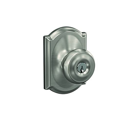 Schlage F51A-GEO-619-CAM F51-GEO-CAM Georgian Keyed Entry F51A Panic Proof Door Knob with Camelot, Satin Nickel