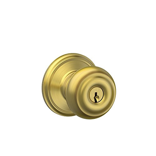 Schlage F51A-GEO-608 F51A GEO 608 Georgian Knob Keyed Entry Lock, Satin Brass