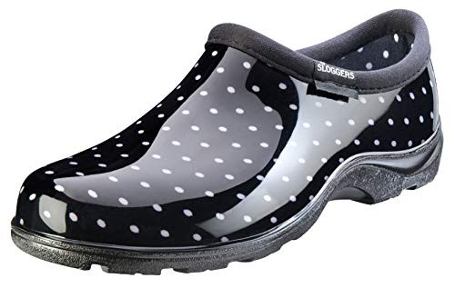 Sloggers 613670 Rain and Garden Shoe with All Day Comfort Insole, Wo's Size 8, Black/White Polka Dot Print