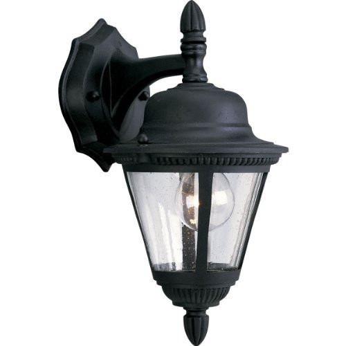 Progress Lighting 94586231 P5862-31 1-Light Cast Wall Lantern with Clear Seeded Glass, Textured Black