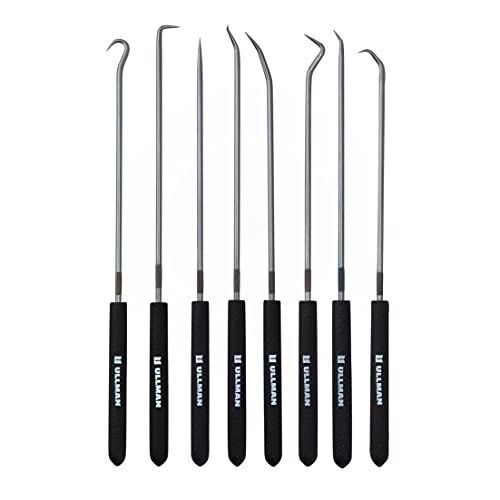 Ullman Devices ULCHP8L 8-Piece Hook & Pick Set, Rubber Handle, High Carboned Steel, 9-3/4 in L