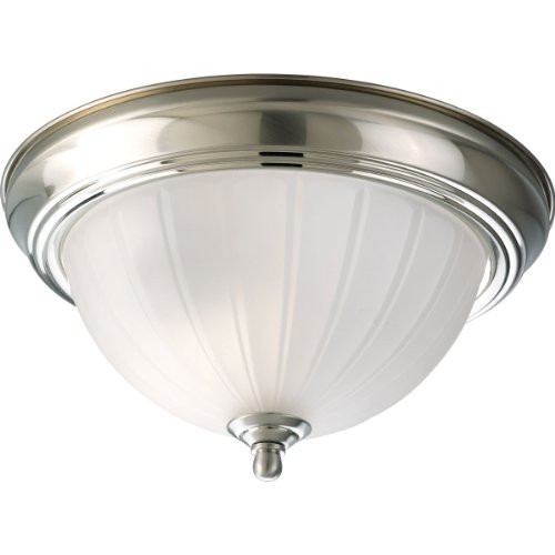 Progress Lighting 94381609 Melon Glass Brushed Nickel One-Light Flush Mount with Etched Ribbed Glass Bowl