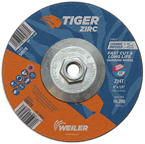 WEILER 804-58078 6 X 1/4 TIGER ZIRC T27 GRIND WHEEL  Z24T  5/8-11