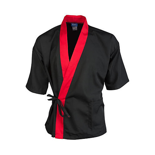 KNG Sm Sushi Chef Coat;Black/Red 3/4 Sleeve