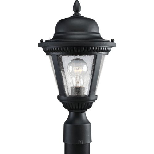 Progress Lighting 94544531 P5445-31 1-Light Cast Post Lantern with Clear Seeded Glass, Textured Black