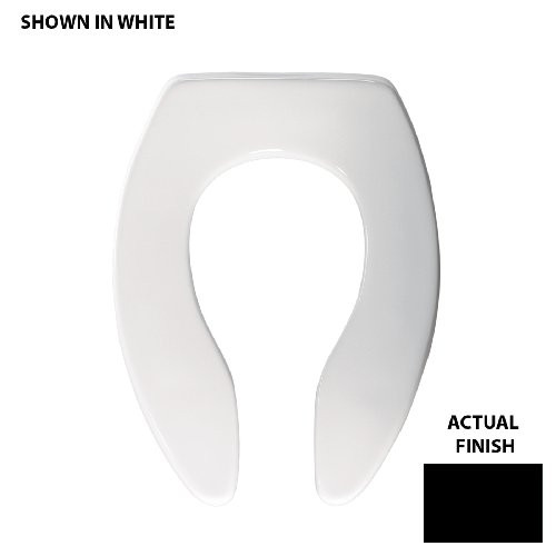 Bemis B1655SSCT047 Elongated Open Front Less Cover Commercial Plastic Toilet Seat in Black with STA-TITE Self-Sustaining Check Hinge