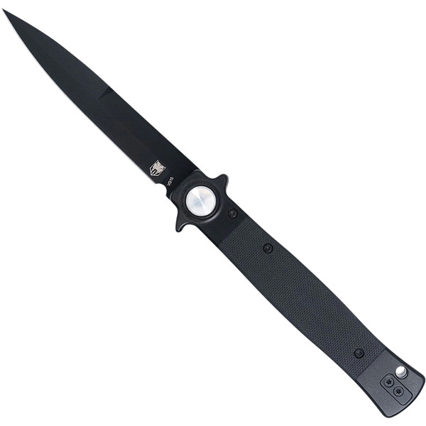 Stiletto Button Lock Knife, Black w/ Black Titanium Coated Blade