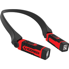 E-Z Red EZR-NK15 300 lumens, dimmable  Operate each light head independently  Rests comfortably around neck  USB-rechargeable with included cord  Water-Resistant IPX4-rated