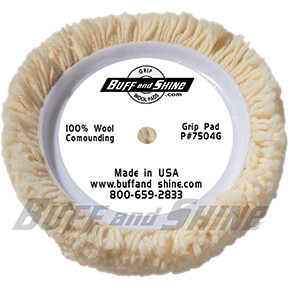 Buff and Shine BFS-7504G Our Grip Wool Buffing Pads have quality hook & loop material with plush durable fibers along with strong and washable backing structure. We have a wide selection of wools and pile heights for all your application needs. 