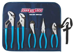 Channellock CNL-TOOLROLL3 Made in the USA  Tool roll includes: 430(r) Tongue & Groove Plier, 420(r) Tongue & Groove Plier, 337 Cutting Plier, 3017 Long Nose Plier, 526 Slip Joint Plier