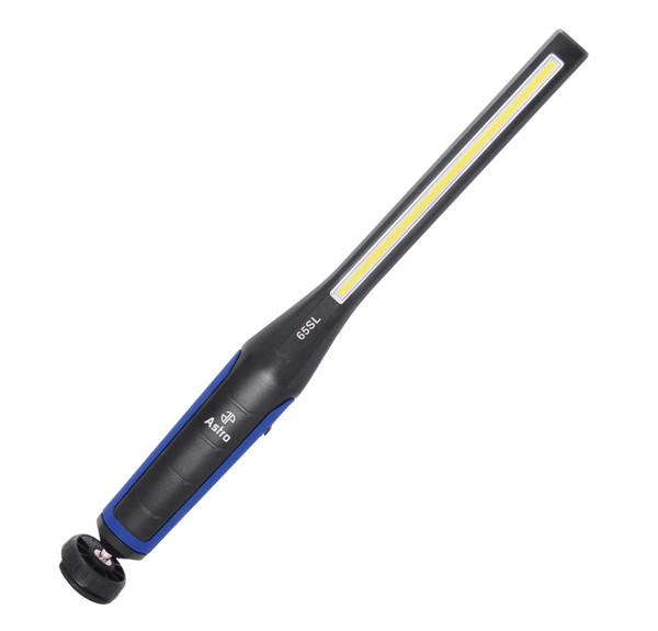Astro Pneumatic AST-65SL 120 lumen LED top flashlight with button switch  60-650 lumen COD LED light with adjustable recessed dial  Five green LEDs indicate current charge level  Steel ball magnetic swivel  Extendable base hook