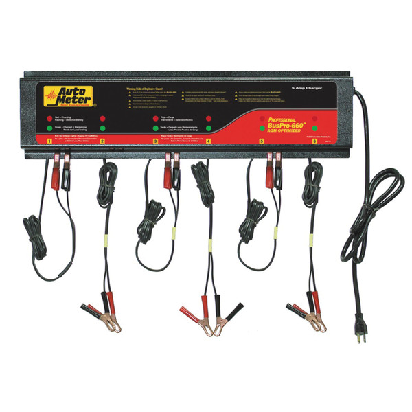 AUTOMETER AMR-BUSPRO-660 The 120 volt BusPro-660 model multi-station 5 amp smart chargers are specifically optimized for use with AGM (Absorbent Glass Mat) Batteries  These completely automatic charging stations are ideal for fleets, shops, and parts