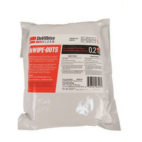 DeVilbiss DEV-803418 'DeWipe-Outs' Prep Wipe, (Pack of 50)