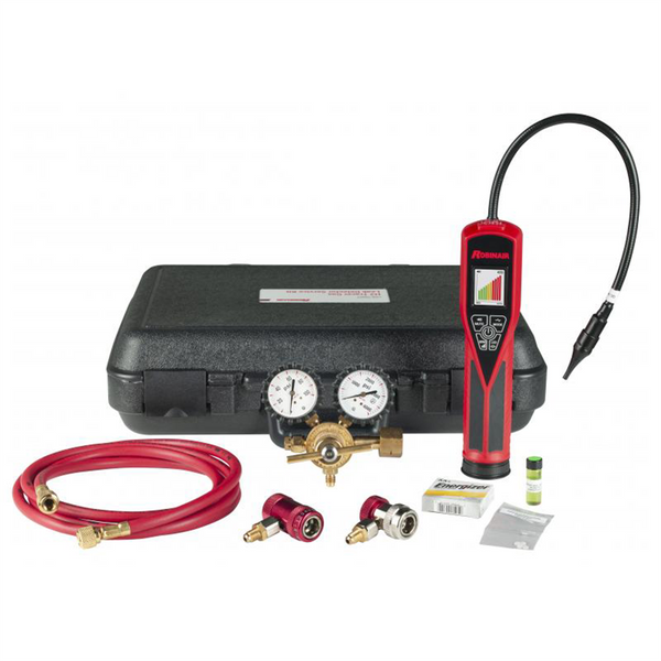 Robinair ROB-LD9-TGKIT H2 Tracer Gas Leak Detector   100 psi regulator   R134A service coupler   R1234YF service coupler   Service hose   Filter/leak test vial   AA batteries (4-pack)   LD9-TG manual   Blow molded case  Made in USA with Globally