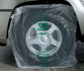 RBL Products, Inc. RBL-177 Built-in cling feature enables the BAG to wrap the tire for complete masking protection and keeps the BAG out of the way of air hoses and body technicians Paint overspray sticks to film BAG design allows easy cut-out of