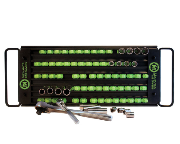 Mechanics Time Savers MTS-LASTRAYMBG The 5 row Lock-a-Socket Tray accommodates storage for 76 sockets  Locking Posts per Size per Row:  1/4 - 1 row of 20 posts = 20 posts  3/8 - 2 rows of 14 posts = 28 posts  1/2 - 2 rows of 14 posts = 28 posts