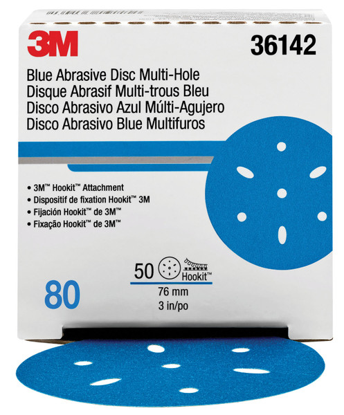 3M Company MMM-36142 Hookit Blue Abrasive Disc Multi-hole 3 80G