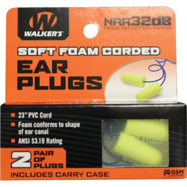Walker's Game Ear GSMGWP-EPCORD-YL 2 PAIRS NEON YELLOW / BLUE CORDED FOAM PLUG WITH P
