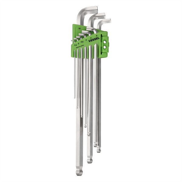 Vessel Tools Ball Point Hex L-Key Wrench Stubby (Long Type) 9PC. Set No.8209BP-LU