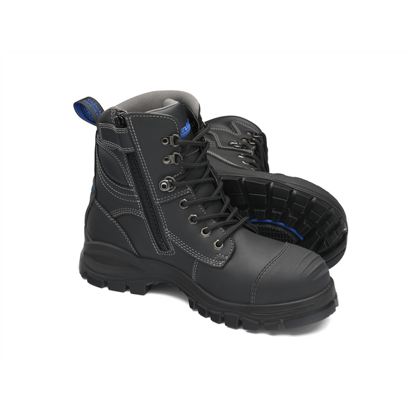 Blundstone Steel Toe Lace Up Side Zip, Water Resistant, Bump Cap, Black, AU size 9, US size 10