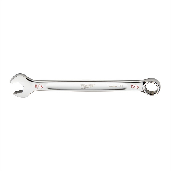 Milwaukee Tool 11/16" SAE Combination Wrench, 12-Point, Steel, Chrome, Ergonomic, I-Beam Handle