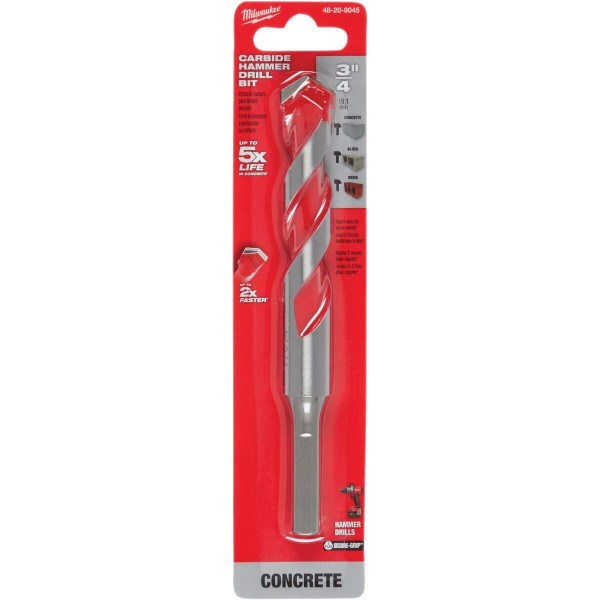 Milwaukee Tool 3/4" x 4" x 6" Carbide Hammer Drill Bit with POWER TIP