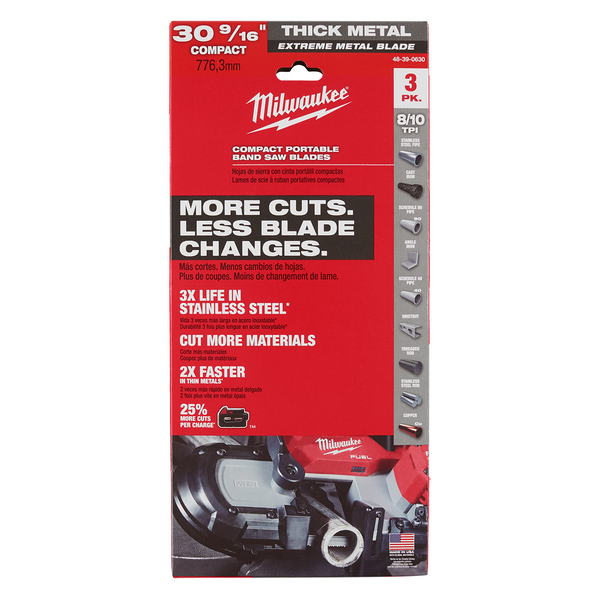 Milwaukee Tool 30-9/16 in. 8/10 TPI COMPACT EXTREME THICK METAL BAND SAW BLADE 3PK