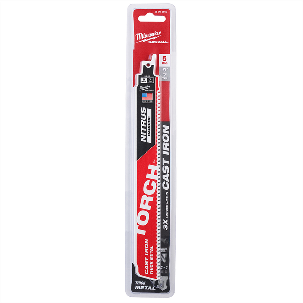 Milwaukee Tool 9" 8TPI The TORCH for CAST IRON with NITRUS CARBIDE 5PK