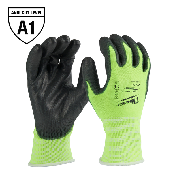 Milwaukee Tool High Visibility Cut Level 1 Polyurethane Dipped Gloves - L