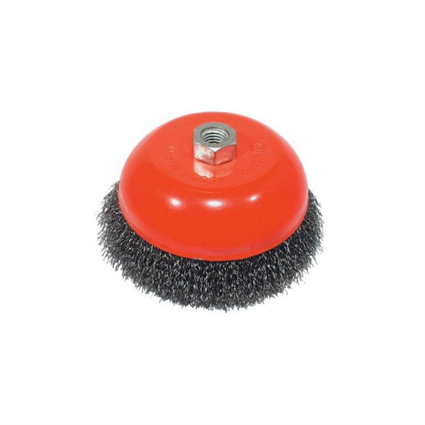 AES Industries 1835 Wire Cup Brush with Spindle, 5 in, 5/8-11, Carbon Steel, Brass-Coated