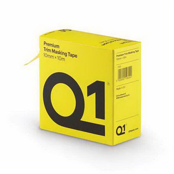 PPM Q1 Products TT01 Premium Self-Adhesive Trim Masking Tape, 10 m, 10 mm THK, Sun Yellow