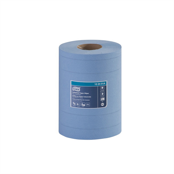 Tork Molnlycke 132451A Centerfeed Industrial Wiper, 7-1/2 in Dia x 249.38 ft L x 10 in W Roll, 190, Paper, Blue, 4 Plys