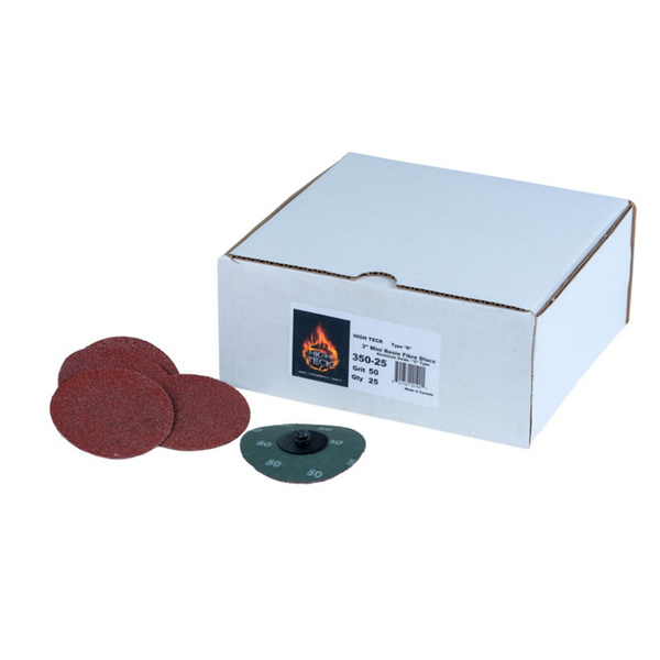 High Teck Products 350-25 R-Style Disc, 3 in Dia, 50 Grit, Aluminum Oxide, Polymer Backing