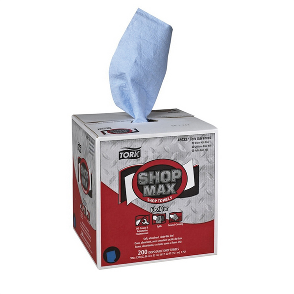 Tork Molnlycke ShopMax 450337 Centerfeed Dry Wipe, 216.67 ft L x 9 in W Roll, 200, Paper, Blue, 1 Plys